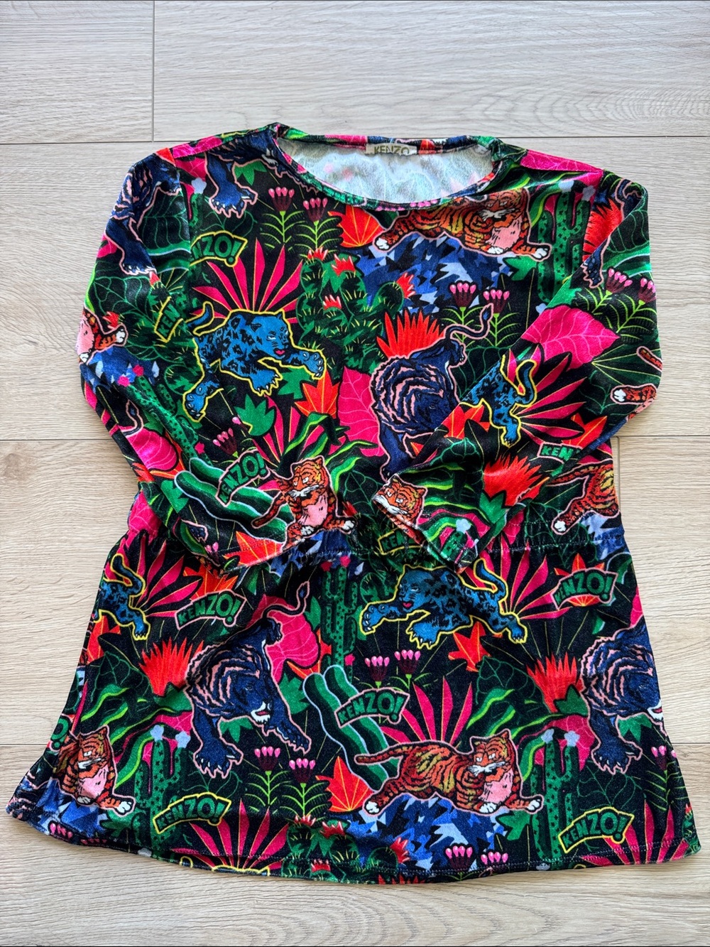 Kenzo Black Multicolor Tiger Jungle Print Long Sleeve Top